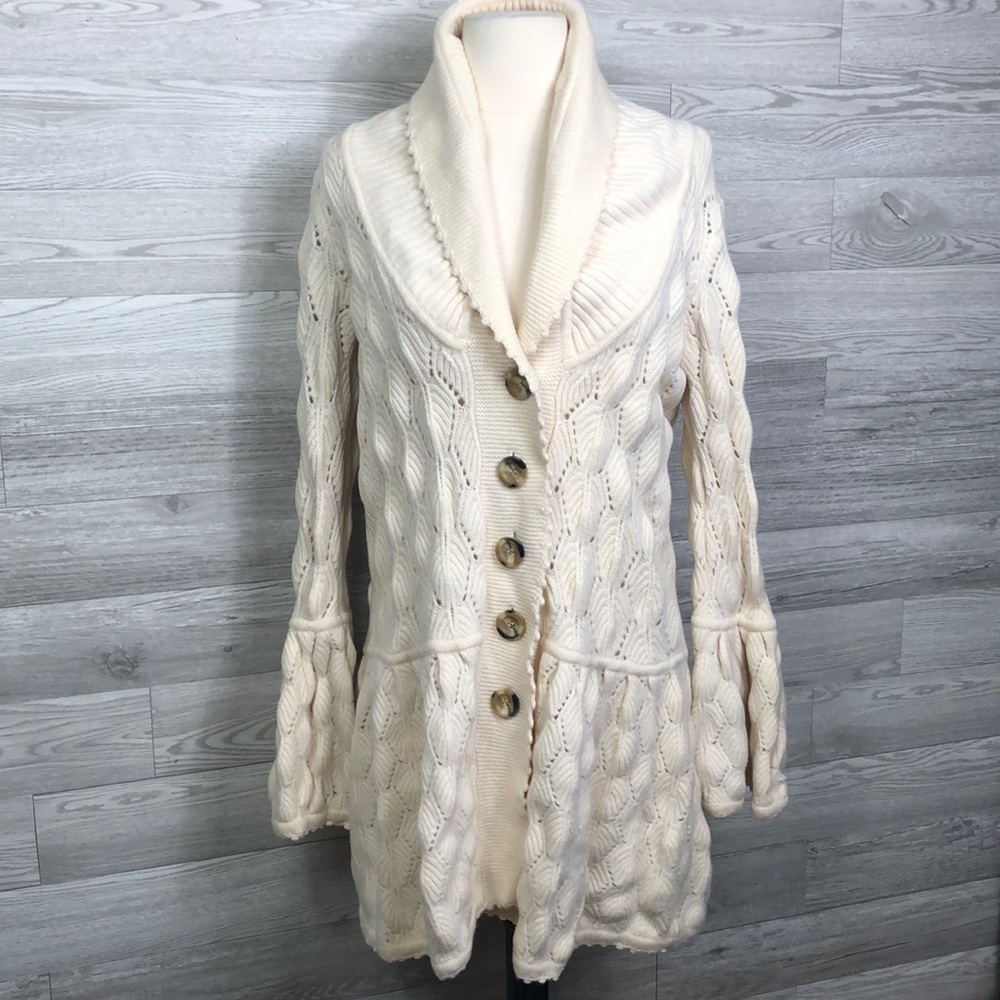 Diane Von Furstenberg Joelle Cream Wool Knit Cardigan Sweater Shawl Collar Med